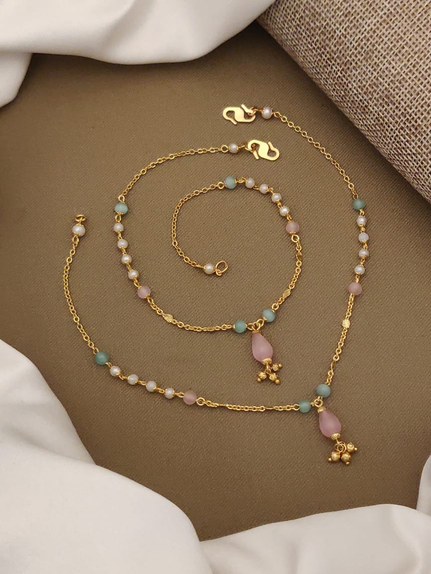 Anklets with Gold and Pink and Green Motte Combination