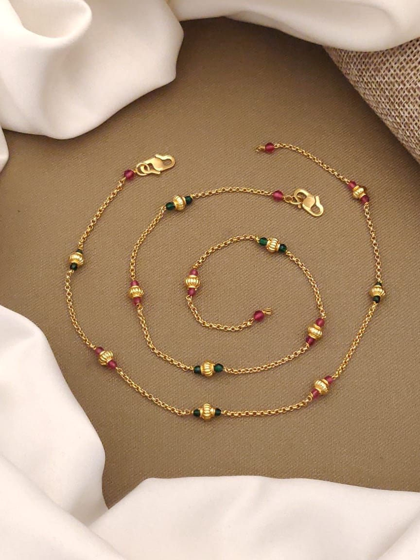 Anklets with Gold and Pink and Green Motti Combination